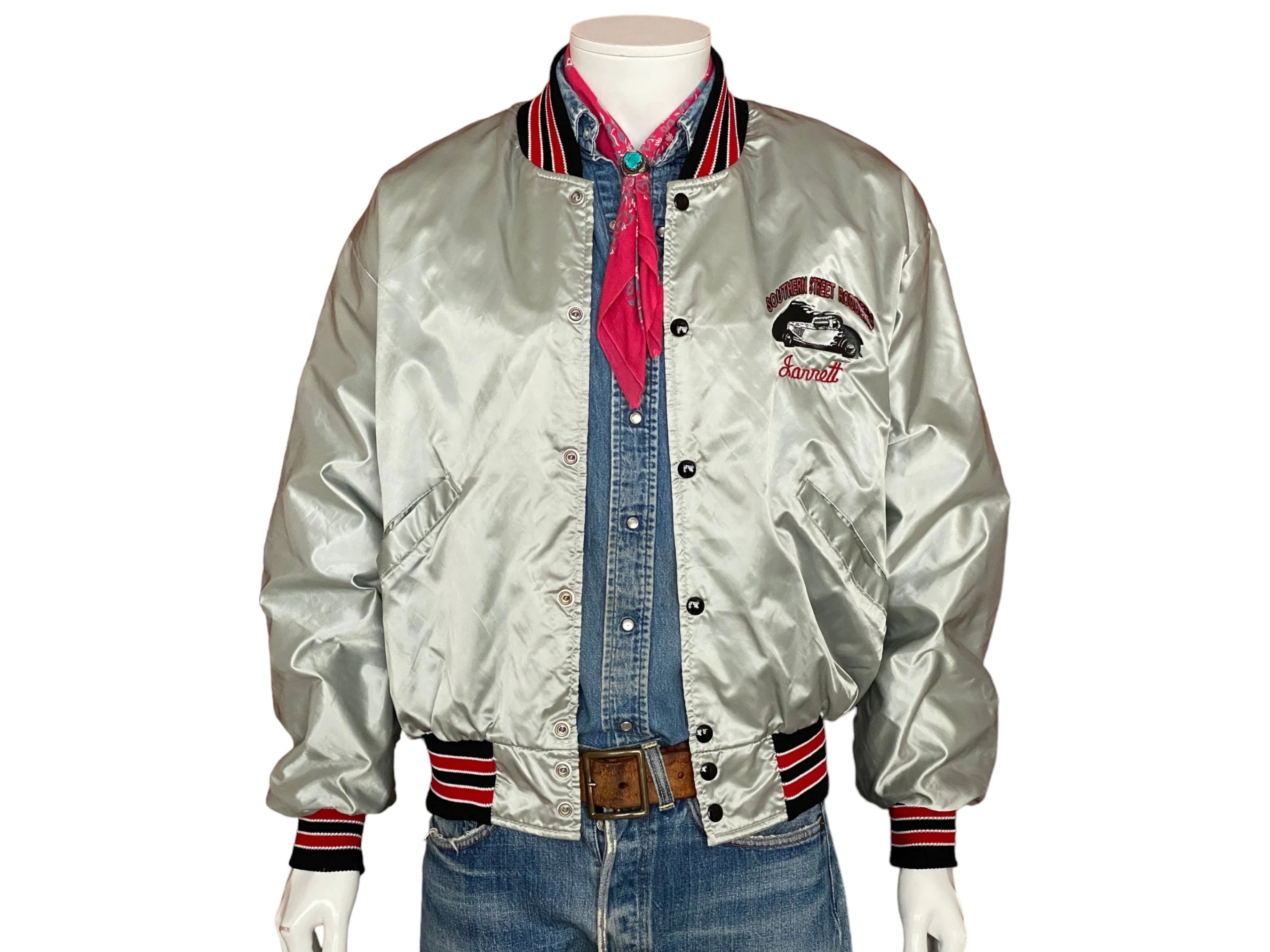 Size L. Made in USA Vintage 80s Satin Bomber Jacket - Etsy Size L. Made in USA Vintage 80s Satin Bomber Jacket - Etsy