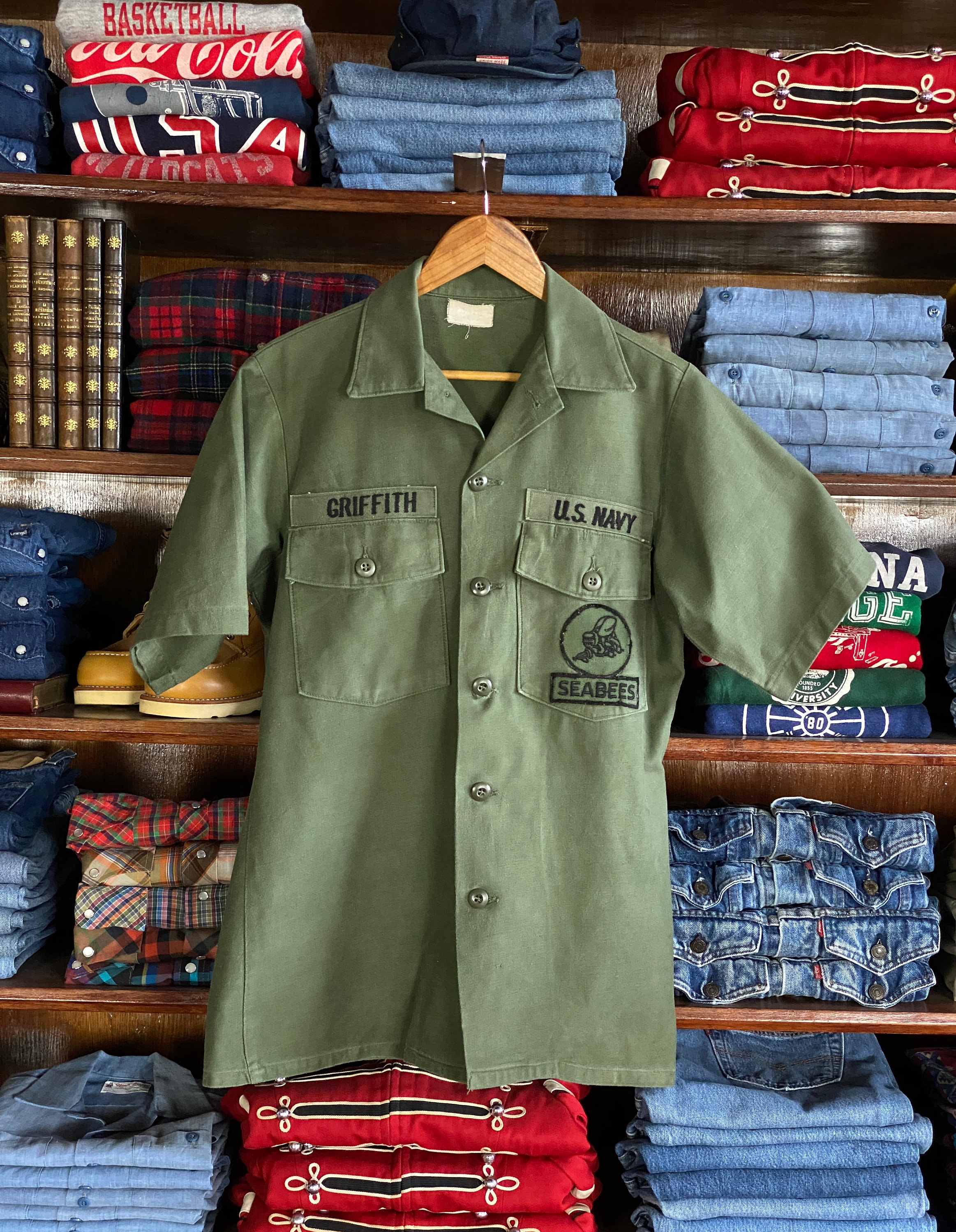 Authentic 70s Us Navy Seabees Og-107 Fatigue Shirt – Vietnam Era