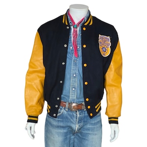 Size 44USA (54 EU) Vintage Teamster varsity leather sleeve Made In USA  jacket