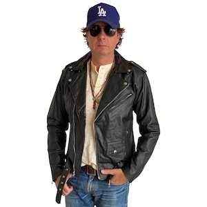 leather Motorcycle jacket made with recycle leather