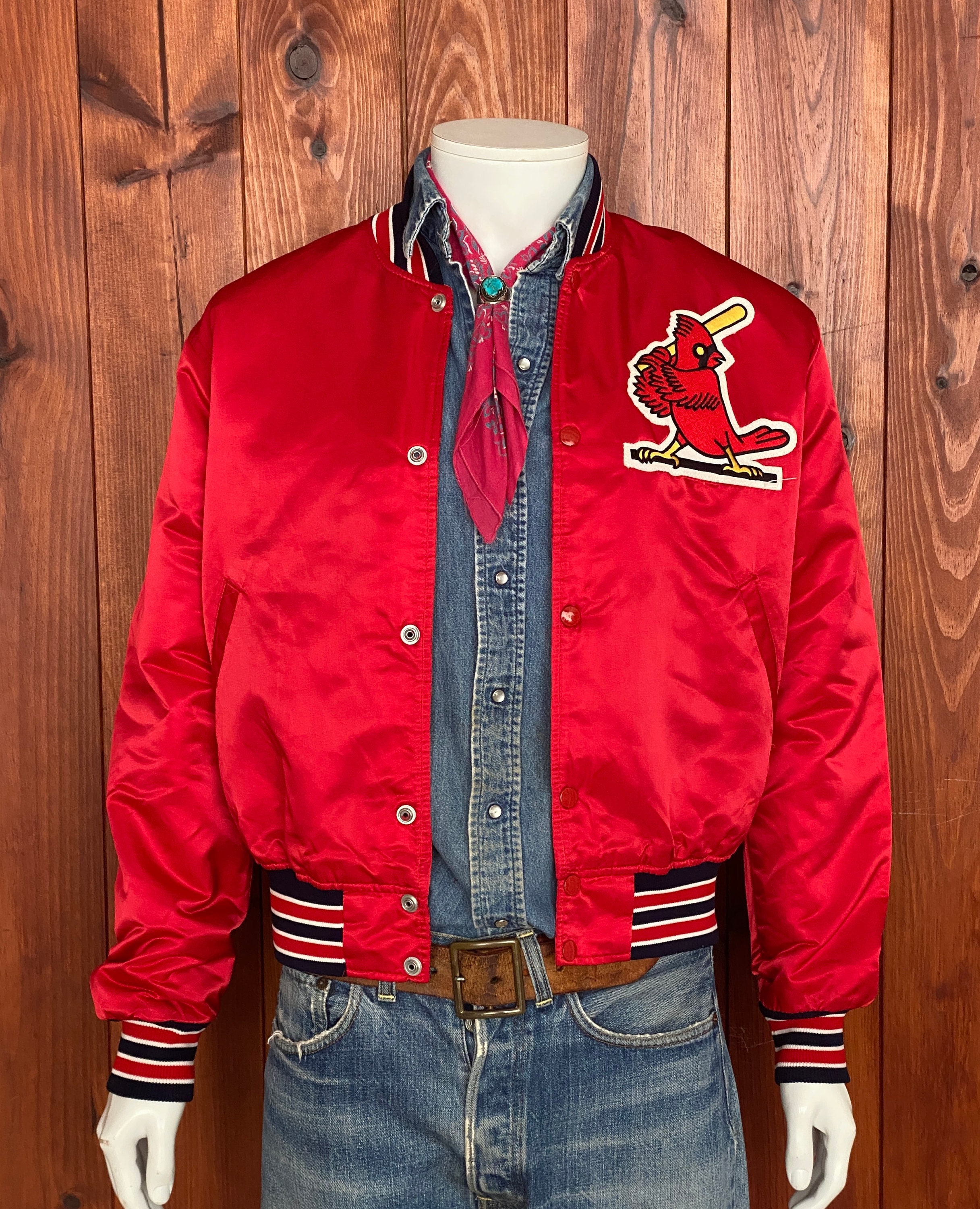 Vintage Navy White St Louis Cardinals Leather Jacket - Maker of Jacket