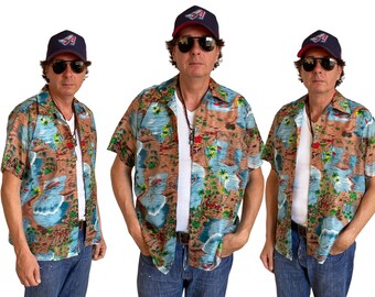 Vintage 70s Hawaiian Shirt – Thin Polyester Aloha Style – Size Large