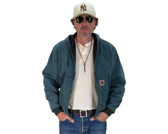 Chaqueta con capucha Carhartt vintage de los 90, fabricada en EE. UU. – Abrigo de trabajo de lona verde