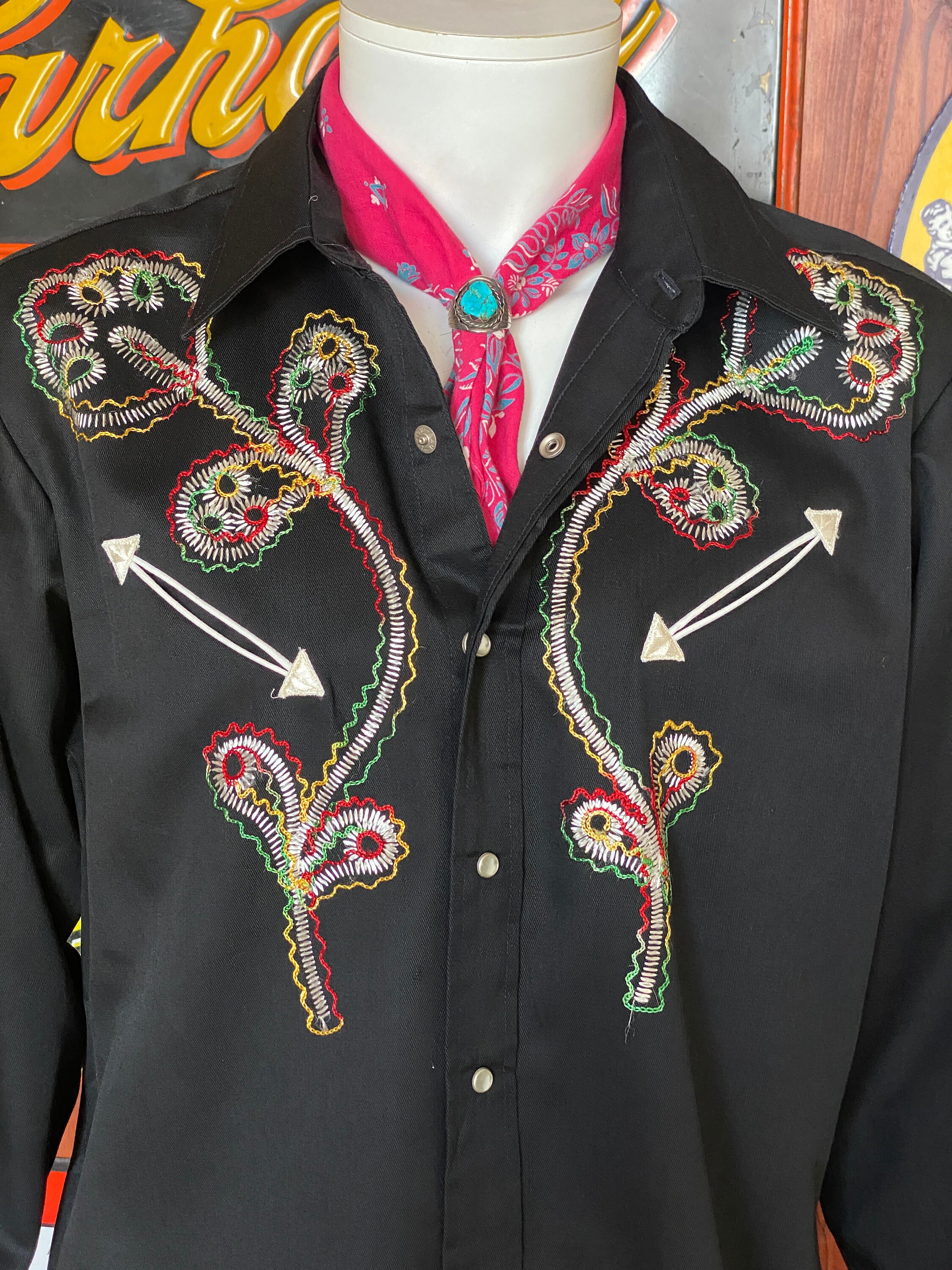70s SEARS Put-on Shop AUTOGRAPH SHIRT Western Novelty