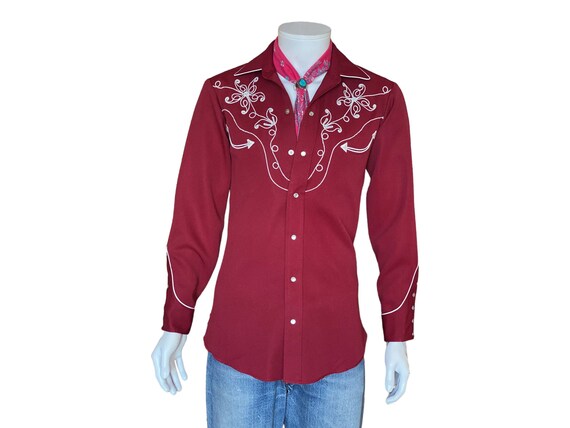 Size Small. Vintage 70's Embroidered H Bar C Western Shirt