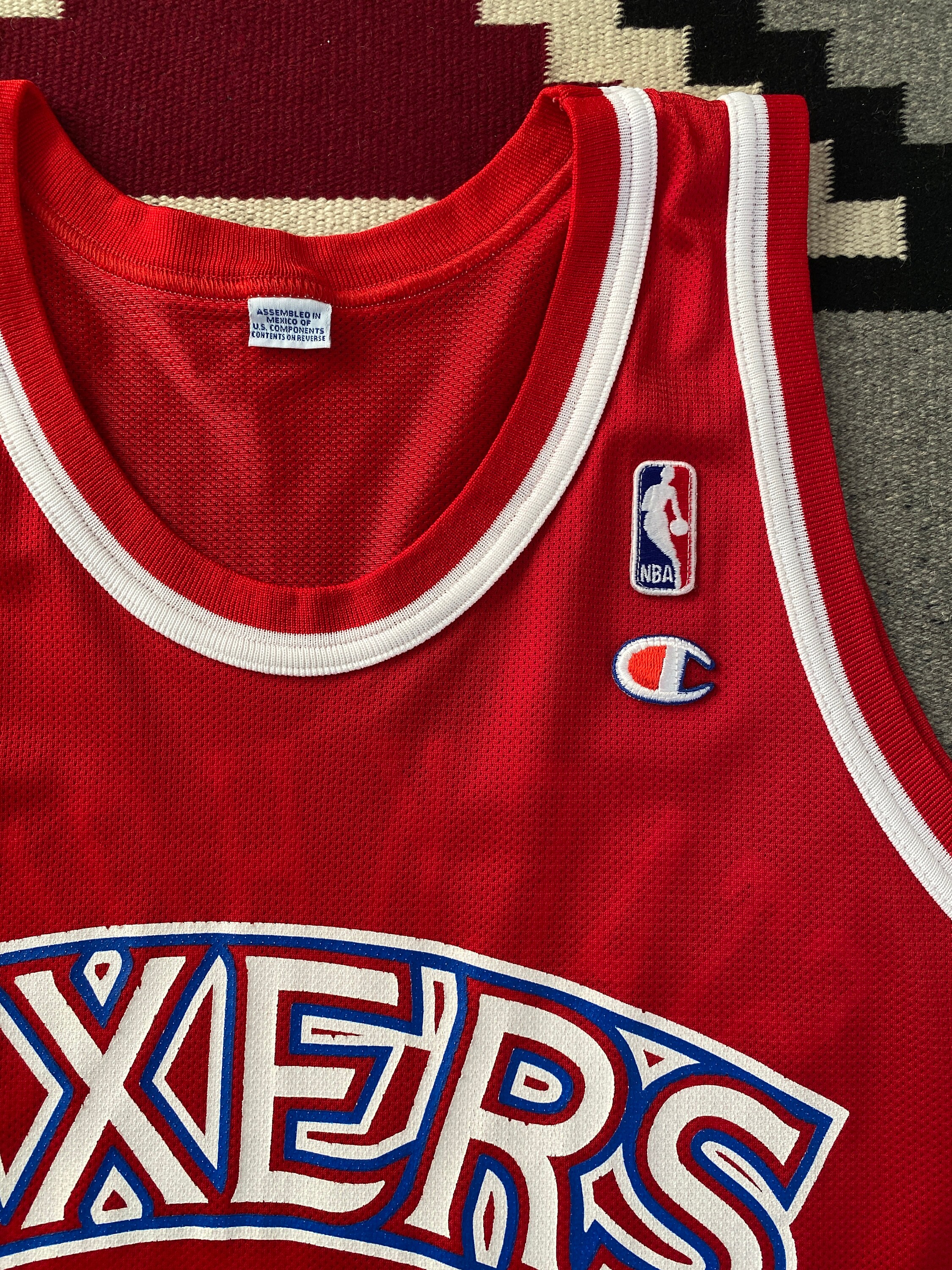 Size 44. 90s Vintage Sixers #42 Stackhouse NBA Jersey Made by 