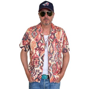 Med. Vintage 70s Hawaiian Barkcloth cotton shirt