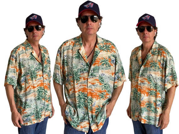 Size Large. Vintage 90s Rayon Hawaiian Shirt by American Eagle - Etsy