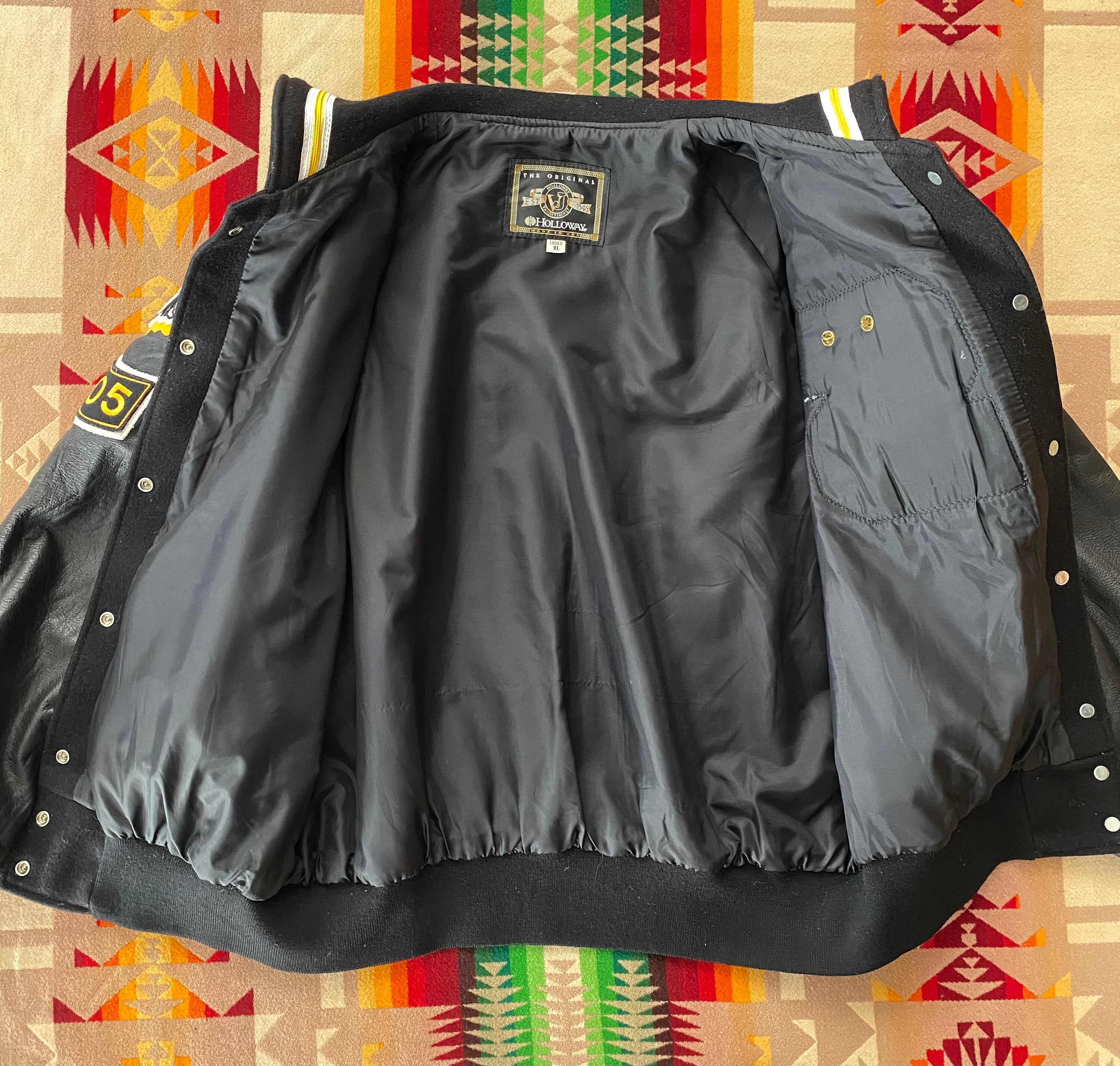 Veste Varsity Vintage Holloway – Laine Et Cuir, Noir Et Jaune, Taille S Homme – État Excellent