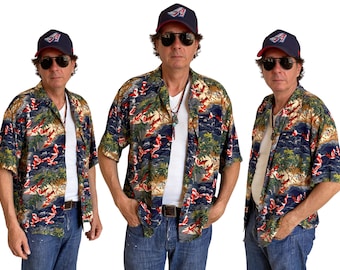Vintage 90s Hawaiian Shirt – Thin Polyester Aloha Style – Size Large