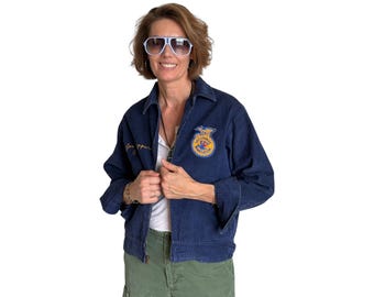 Vintage FFA Zipper Corduroy Jacket Size 38 Blue Colour - Etsy
