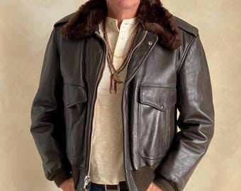 Vintage Golden Fleece Leather Bomber Flight Jacket – Made in USA