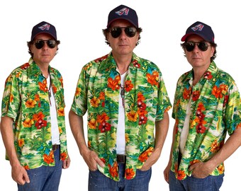Vintage 80s Hawaiian Shirt – Soft Rayon Aloha Style – Size Large