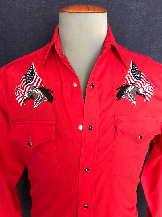 Vintage 80’S horse on flag embroidered western shi