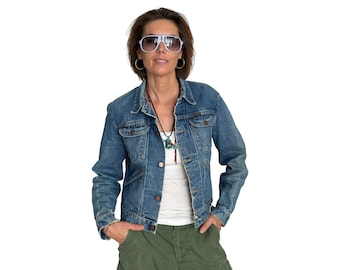 Vintage Wrangler-denimjack uit de jaren 70 – westerntrucker met 4 zakken gemaakt in de VS – maat 36 US