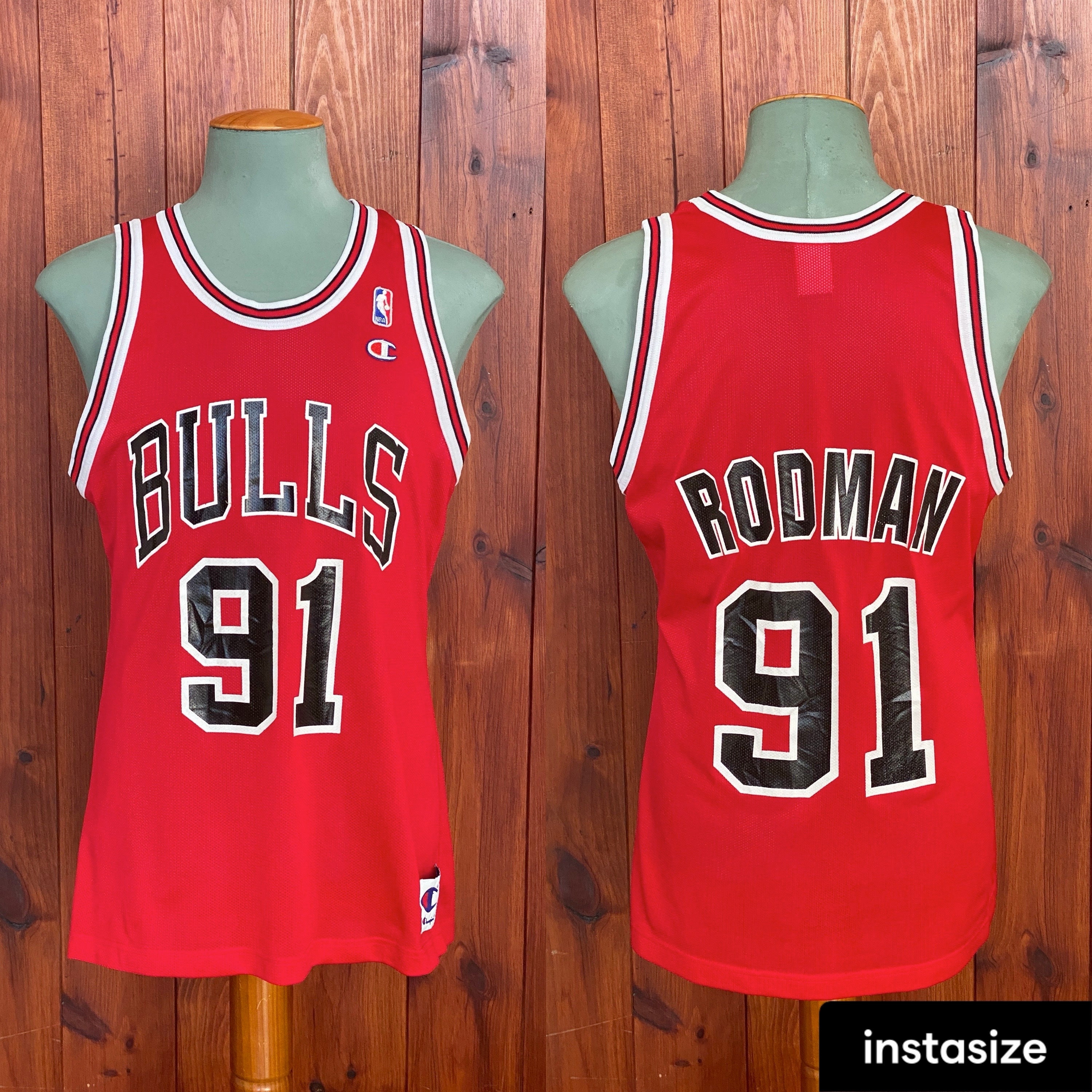 Vintage Champion NBA Chicago Bulls RODMAN #91 Basketball Jersey Black Sz 48