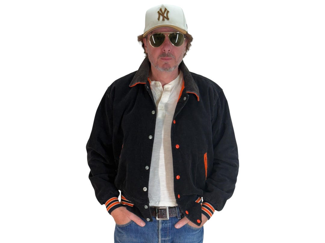 Vintage Black Corduroy Varsity Jacket Made in USA – 80s Collegiate