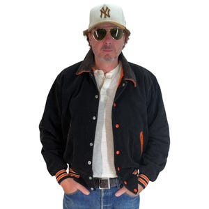 Large . Black Vintage Corduroy varsity style jacket Made in USA
