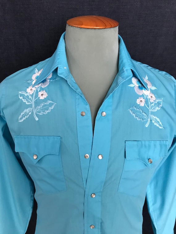 Vintage 70’s floral embroidered western shirt size