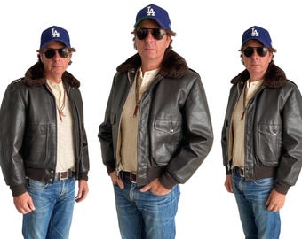 Size 40US (50EU). Vintage Leather Bomber Flight Jacket Made