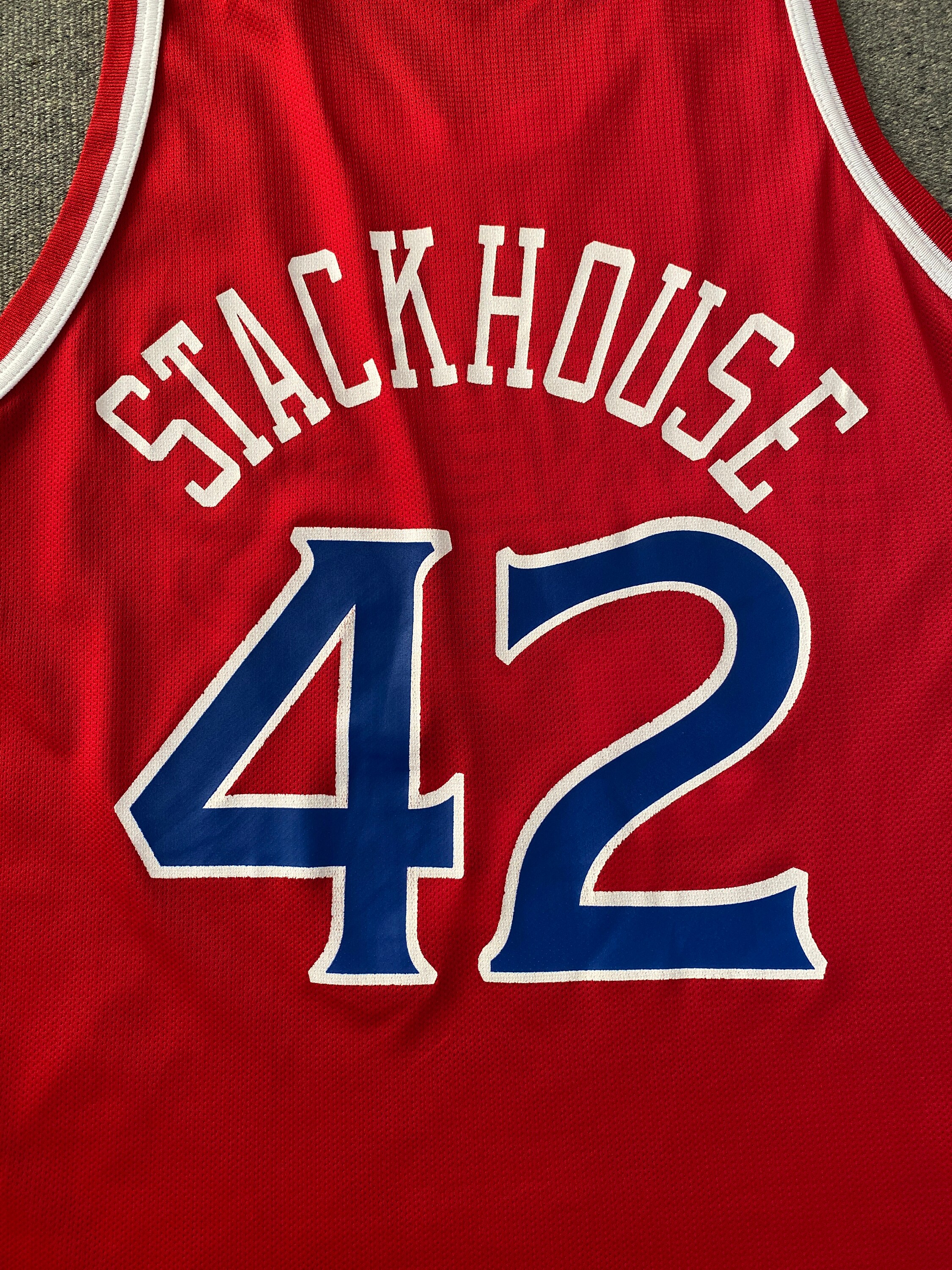 Size 44. 90s Vintage Sixers #42 Stackhouse NBA Jersey Made