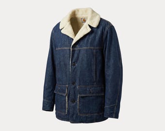 Manteau de corvée en denim Carhartt / Doublure en sherpa des années 1970 / Indigo foncé / Fabriqué aux États-Unis / Taille 46