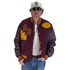 X Large. Vintage 90s Football Varsity wool and leather jacket Made in USA