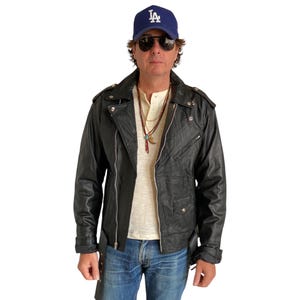 Medium. leather Motorcycle jacket made with recycle leather