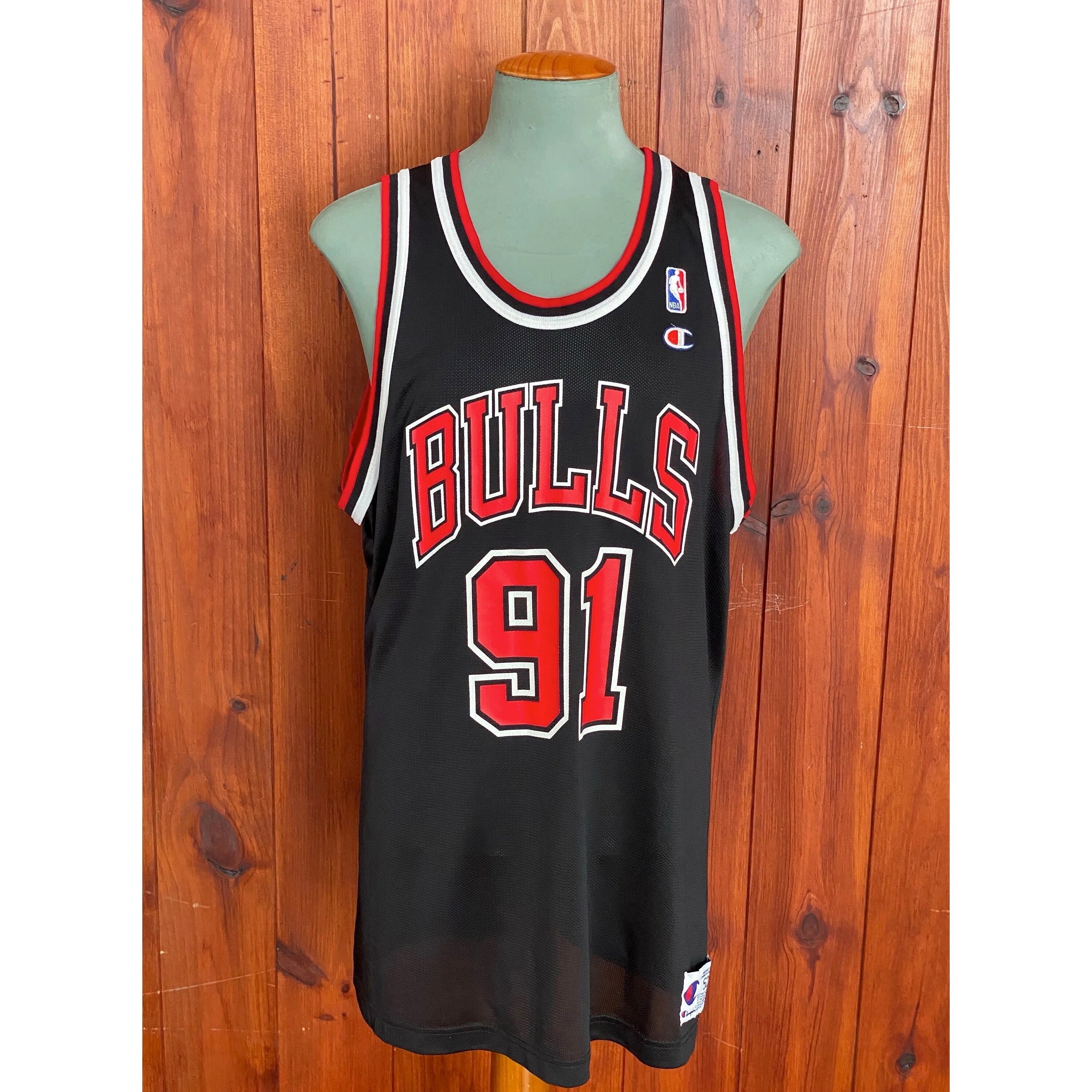 Vintage 90s Champion Chicago Bulls Dennis Rodman Jersey Shirt Black 40 USA  Worm