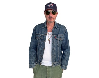 Vintage 70s LEE off White Moleskin Two Pocket Denim Jacket W/ Dark