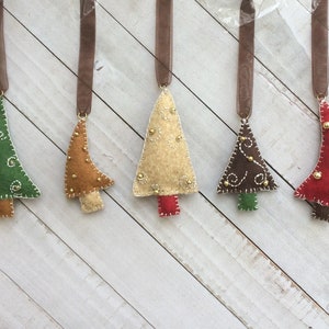 Christmas Ornament Kit DIY, Makes 5 Mini Trees Gold Accents, Felt ...
