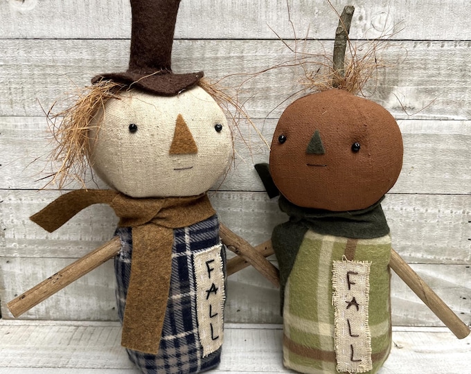 Primitive Halloween Pumpkin or Scarecrow Doll Shelf Sitter Fall Decor ...