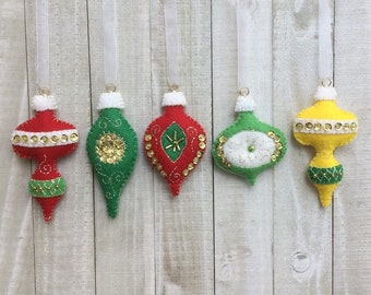 Christmas Ornament Felt Embroidery Kit Vintage Style in Silver and Blues Makes 5