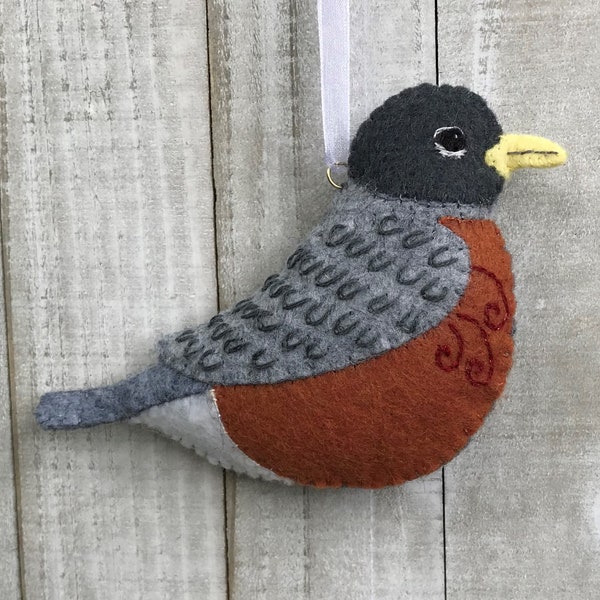 DIY Kit,  Legend of the Robin Christmas Ornament Felt Embroidery Sewing Craft Pattern and Supplies Makes 1