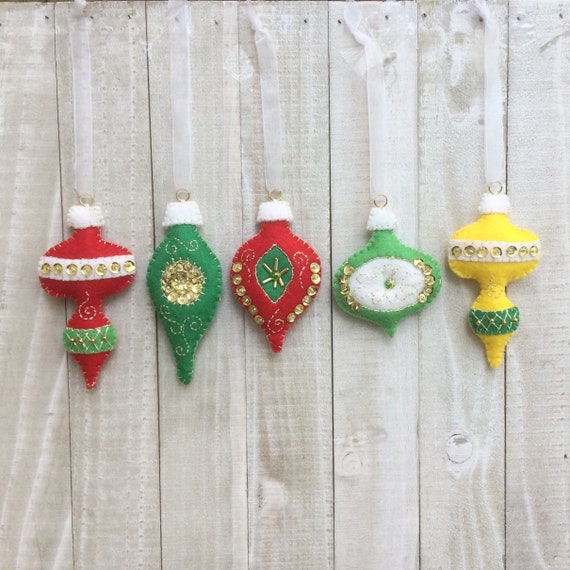 Embroidered Holiday Felt Ornaments - Royal Blue/White (Set of 6)