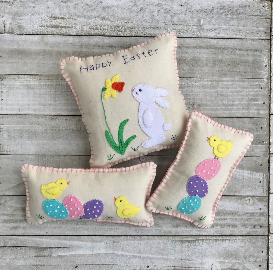 Easter Felt Embroidery Small Pillow Kit DIY Pillow Tucks Etsy