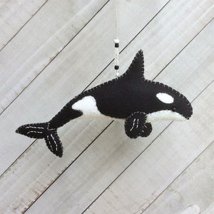 Christmas Ornament Kit DIY, Orca Whale, Felt Embroidery Sewing Pattern, Wool Felt,   Hand Sewing Pattern Craft