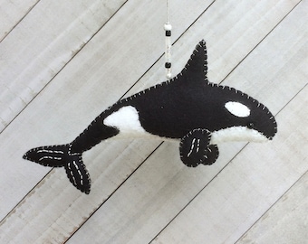 Christmas Ornament Kit DIY, Orca Whale, Felt Embroidery Sewing Pattern, Wool Felt,   Hand Sewing Pattern Craft