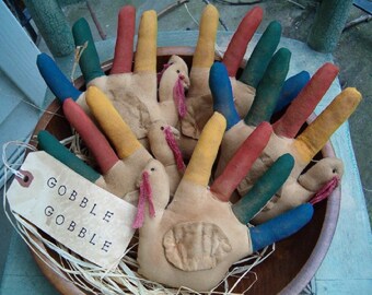 Thanksgiving Primitive Hand Turkeys, Sewing Pattern, Bowl Filler, Ornaments DIY