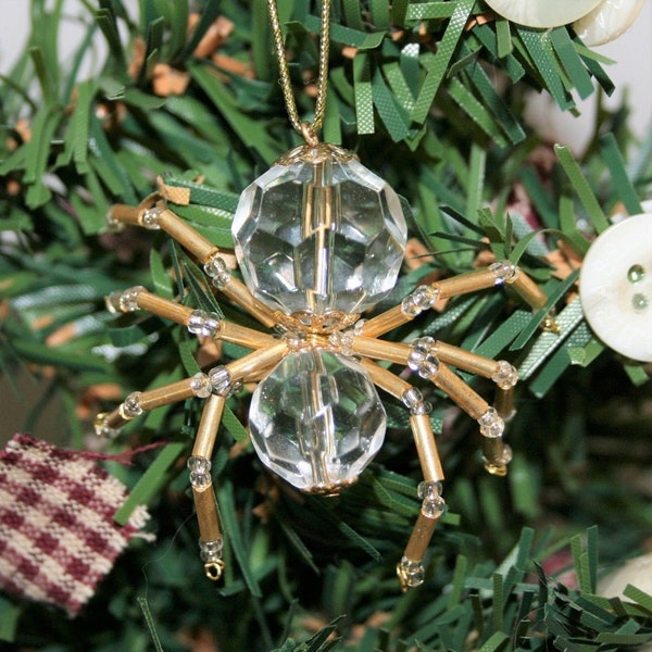 Makes 3, Legend of the  Christmas Spider Beading Ornament Kit, Crystal Gold, DIY, How to, Glass Beads, Stocking Filler, Craft Supplies Tools