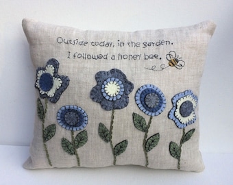 DIY, Penny Rug Style Pillow Kit,  Felt Embroidery on Linen