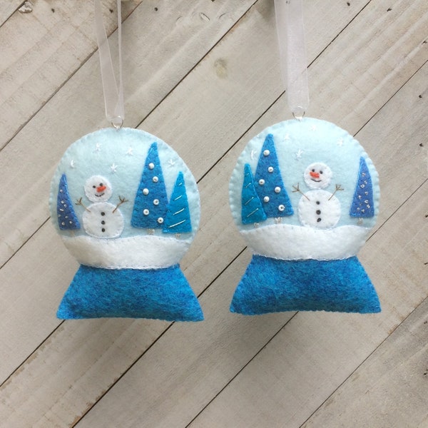 Snow Globe Christmas Ornament Kit DIY, Felt Embroidery Sewing Pattern, Blue