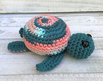 DIY Turtle Baby Rattle Toy Crochet Kit, Stuffed Animal Coral