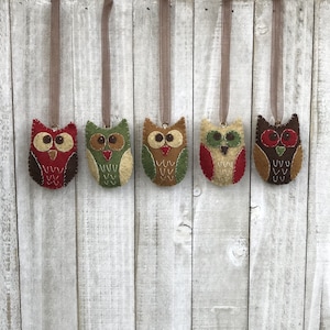 DIY Kit Felt Miniature Owl Christmas Ornament, Makes 5, Embroidery Sewing Pattern