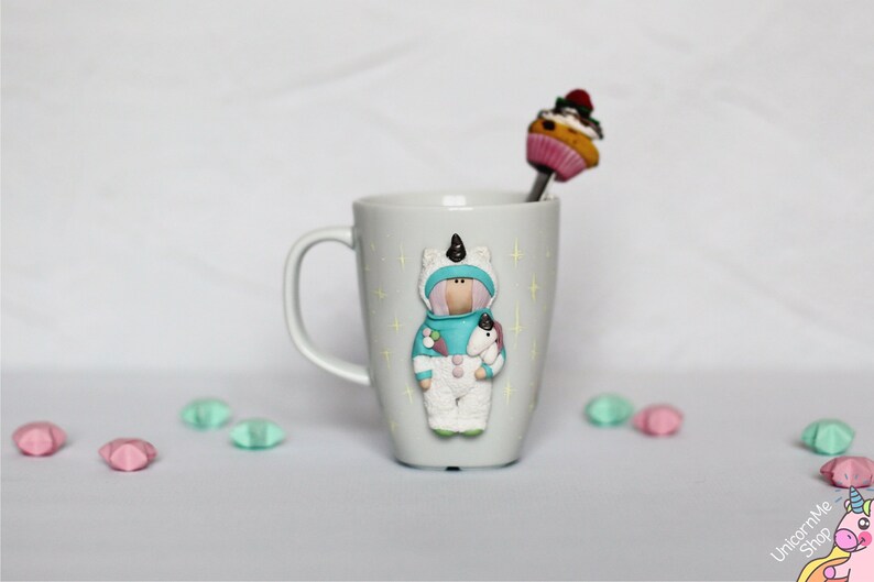 Mug And Teaspoon With Handmade Decor Of Unicorn Girl And Etsy