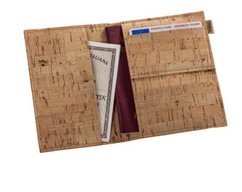 Portapasaportes, MEDITERRÁNEO, en piel de corcho vegetal, tarjetero, para 2 pasaportes, pasaporte doble