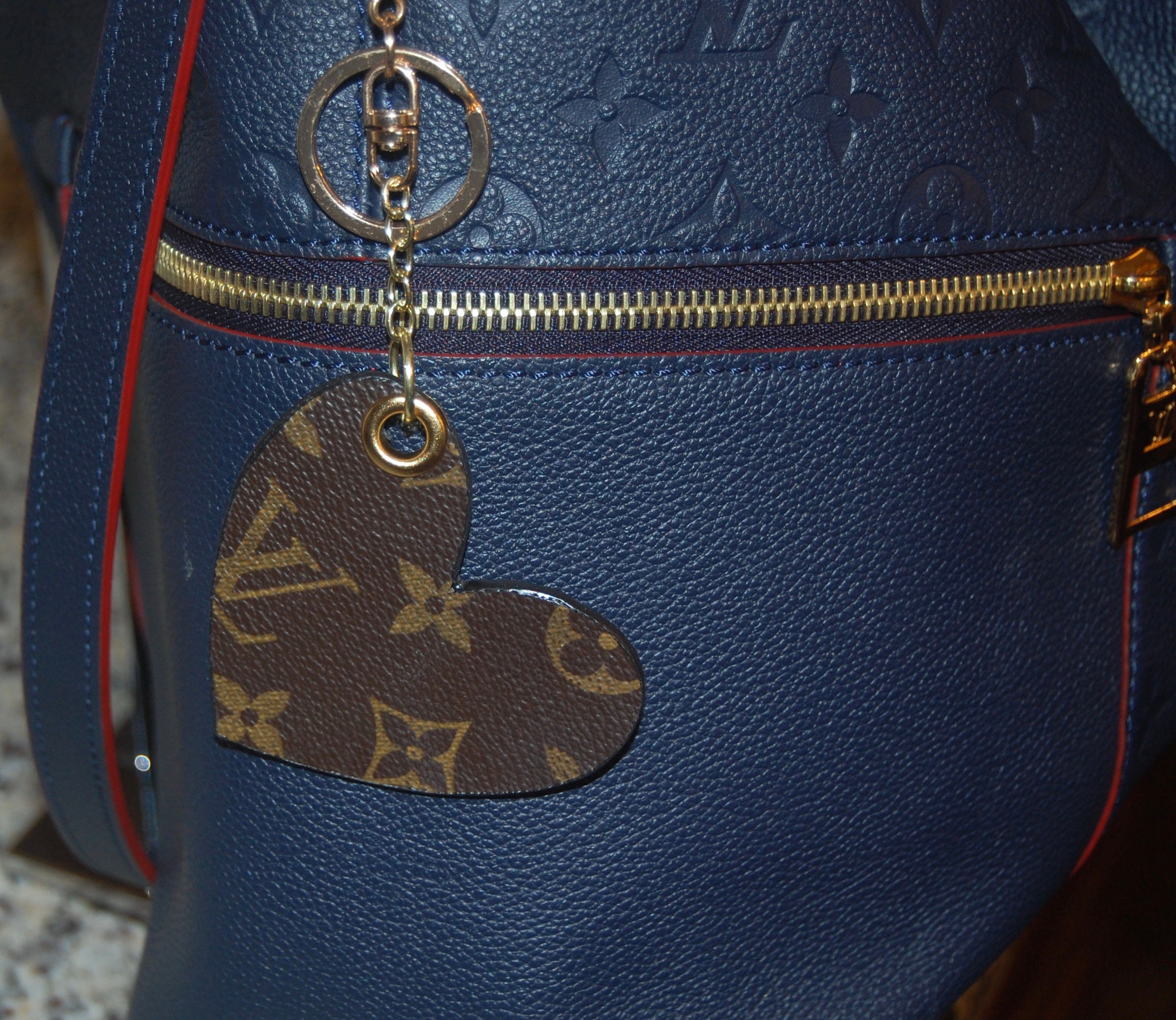 Heart shaped Keychain upcycled from authentic Louis Vuitton luggage