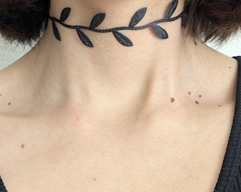 Black Gothic Leaf Choker Necklace Black Lace Gothic Choker Victorian Lace Choker Necklace