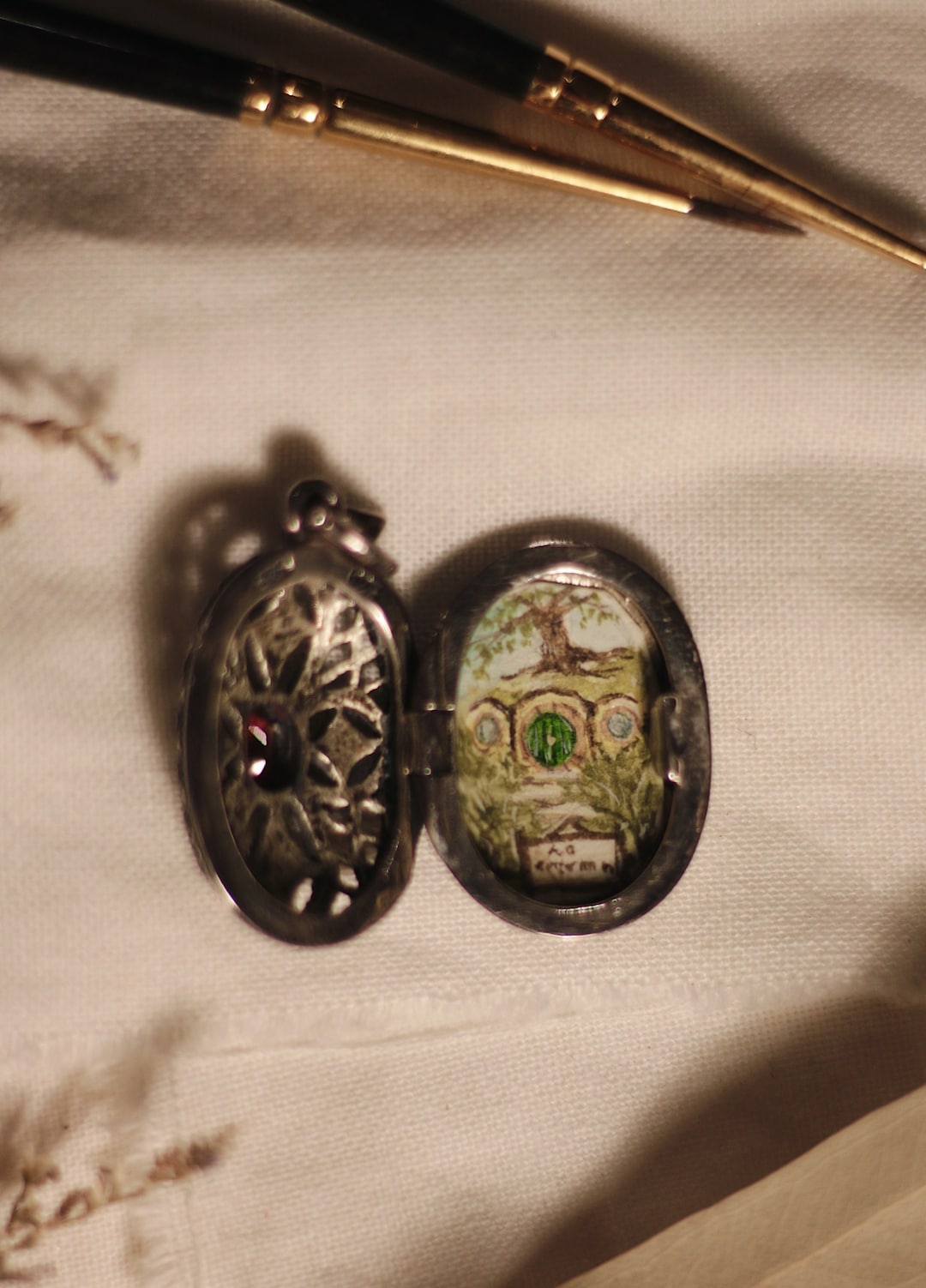 Vintage Locket With Real Grenade Stone the Shire Painting J.R.R ...