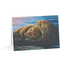 Wenskaarten, ontwerp Sea Otter moeder en pup zonsondergang, kaartenset